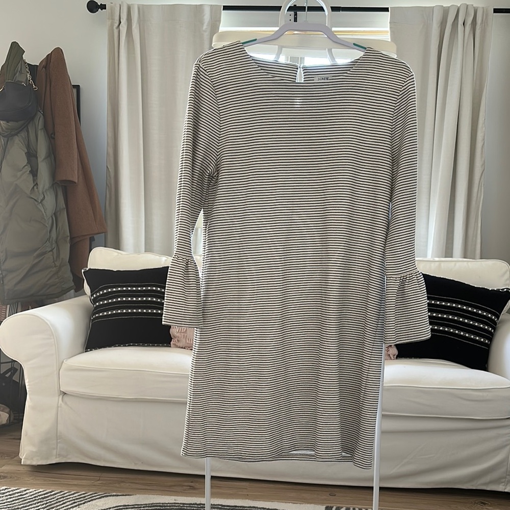 J. Crew Black and Cream Sheath Dress with Bell Sleeves